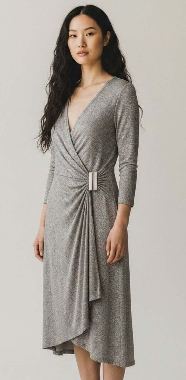 Calvin Klein Snake Print Faux Wrap Midi Dress with Side Buckle